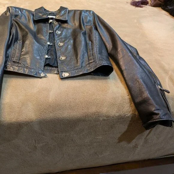 Emanuel Ungaro Women's Genuine Leather Black Jacket,  Size 6 - Picture 3 of 3